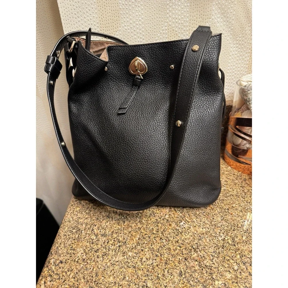 Kate Spade Black Marti Small Bucket Bag Pebbled Leather Shoulder‎ Crossbody Bag